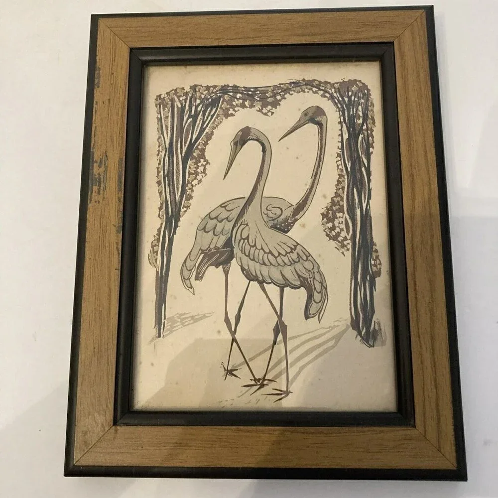 Vtg Julia Mavrogordato Lino Cut Prints Orient Line Top Pigeons Native Companions